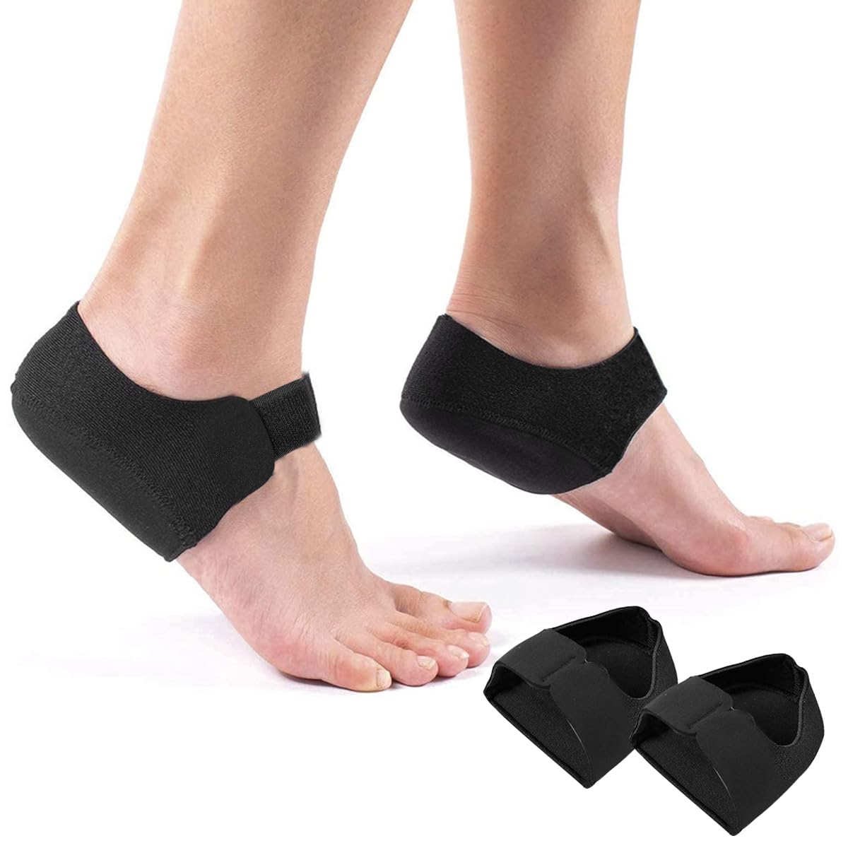 HANNEA 1 Pair Heel Protectors, Plantar Fasciitis Heel Cups with Silicone Gel Toe Cap, Heel Cushions Protectors Adjustable Breathable Heel Pads for Women Men Heel Cracked Pain Relief HANNEA 1 Pair Heel Protectors, Plantar Fasciitis Heel Cups with Silicone Gel Toe Cap, Heel Cushions Protectors Adjustable Breathable Heel Pads for Women Men Heel Cracked Pain Relief